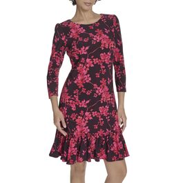 Сукня Tommy Hilfiger Autumn Blossom приталена 3/4 рукав, баклажан/багатобарвна