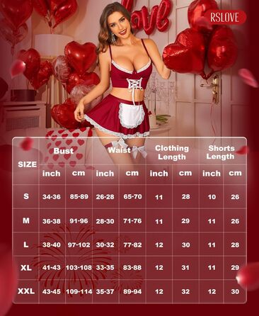Костюм покоївки RSLOVE для косплею: сексуальна сукня-негліже з мереживом, червоний колір