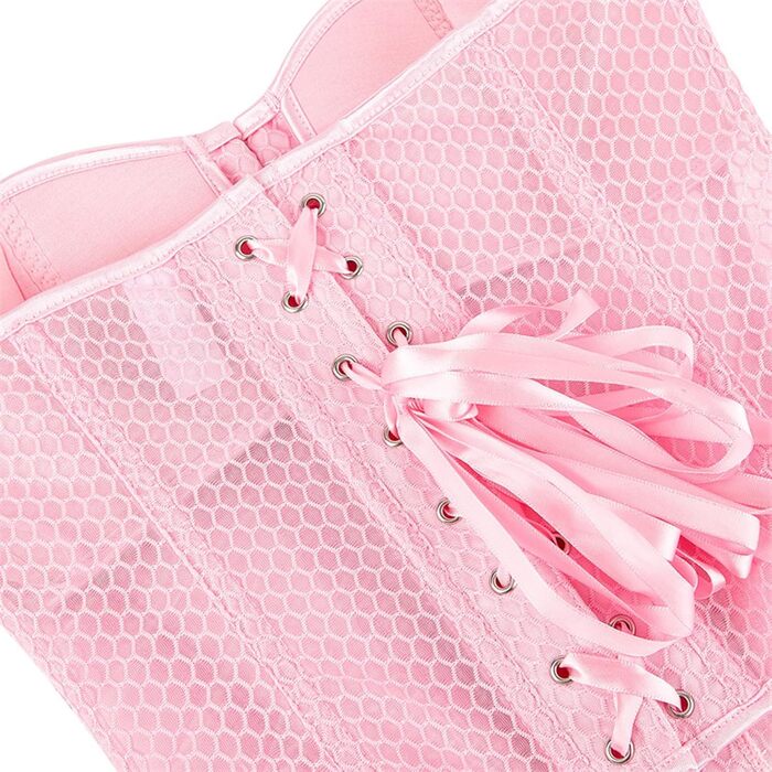 Топ-корсет жіночий Ренесанс з сітчастими вставками для вечірніх образів – побачення, осінні образи, милий топ для вечірки, клубу, бретельний топ з корсетним шнуруванням (#02-рожевий, XS)