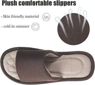 Унісекс капці для дому Dokela з ефектом пам'яті (Memory Foam), дихаючі бавовняні тапочки відкриті, протиковзкі, літні (розмір 35/36 EU, колір кава)