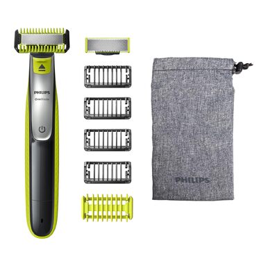 Електричний тример та бритва PHILIPS OneBlade 360 Face & Body QP2834/31 для обличчя та тіла, з 3 лезами 360, 4 насадками-гребінцями та 2 насадками для тіла, волого-сухе гоління