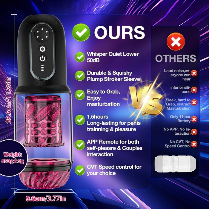 Вібратор для чоловіків з 8-ю обертовими насадками та 5-ма режимами вібрації, секс-іграшка, мастурбатор з функцією керування через додаток
