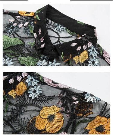 Чоловіча сорочка Deepsko з прозорим дизайном, мереживом та квітковою вишивкою, жовта, літня, з короткими рукавами