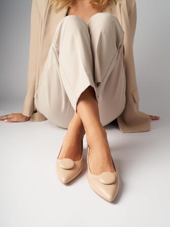 Жіночі туфлі-човники Slingbacks на стійких підборах 4 см, штучна замша, бежеві, розмір 42 EU (вузька нога), модель ML682-0716