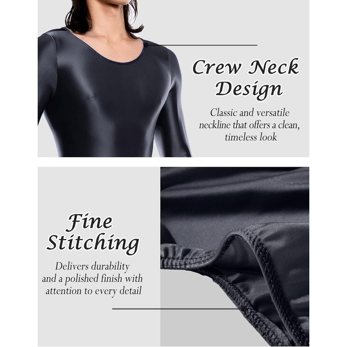 Чоловічий боді з прозорої тканини з довгими рукавами, бікіні-сліп, еластичний боді, глянцевий, шовковистий, комбінезон, чорний, XL