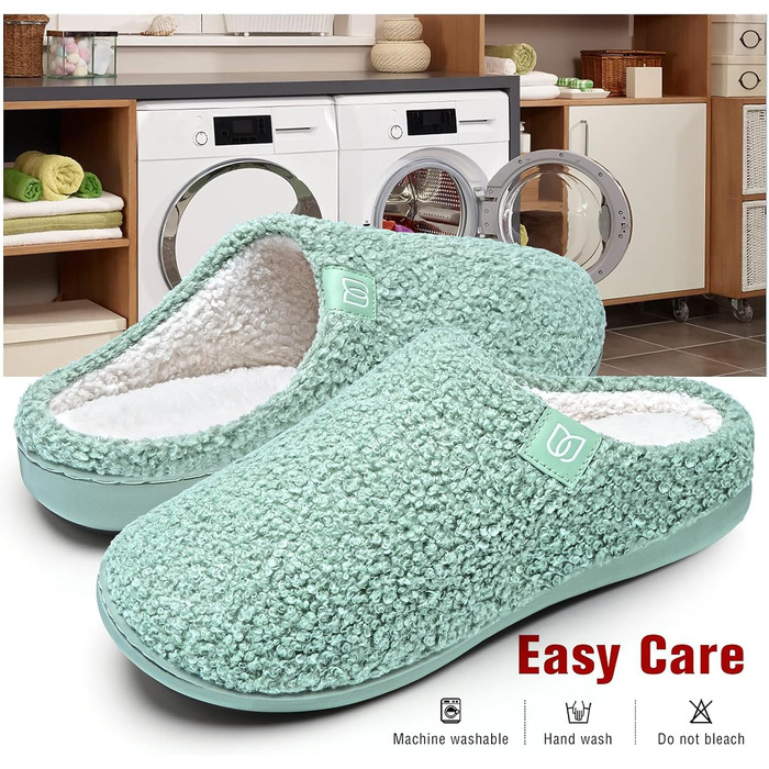 Жіночі зимові капці WateLves з ефектом пам'яті (Memory Foam), теплі та м'які тапочки з штучним хутром, протиковзкі домашні капці на плоскій підошві, зелені, розмір 38/39 EU