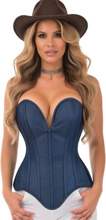 Корсет Daisy Corsets з темного джинсу з глибоким декольте, Overbust, сталеві ребра, блакитний, для жінок