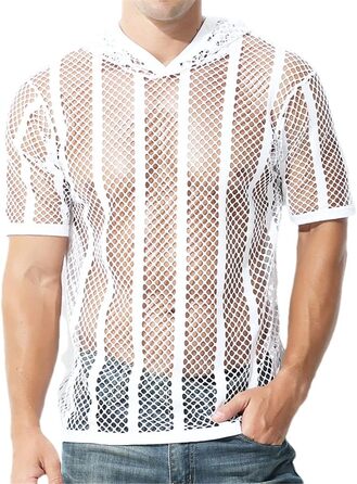 Чоловіча сітчаста сорочка Bollrllr з довгим рукавом. Прозора, сексуальна, для вечірок та клубів. Комплект з 1 шт. (колір: білий)
