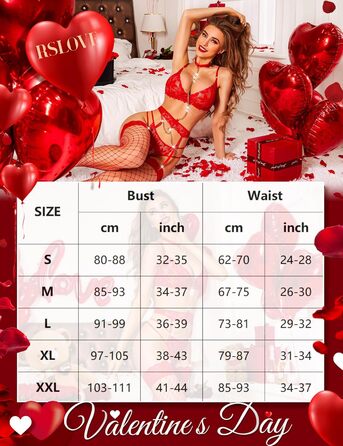 Комплект спідньої білизни RSLOVE для жінок: мереживний бюстгальтер, стрінги та пантагони. Червоний.