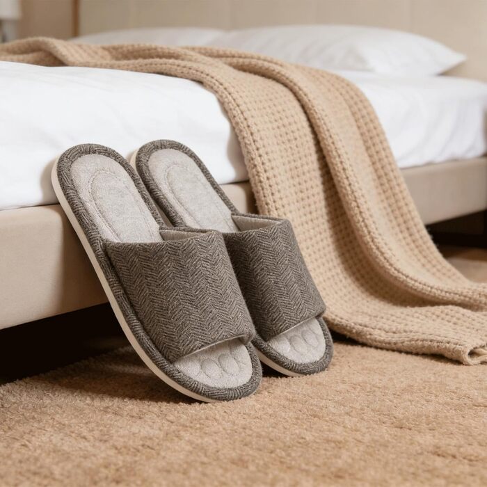 Унісекс домашні капці Dokela з ефектом пам'яті (Memory Foam), дихаючі бавовняні тапочки з відкритим носком, протиковзкі, коричневі, розмір 37/38 EU
