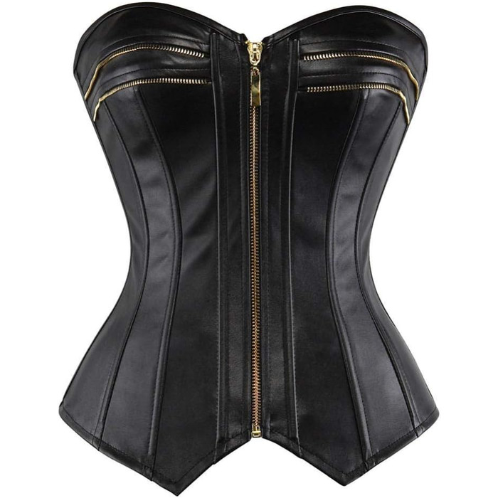 Комплект сексуальної білизни: нічна сорочка, корсет, топ, чорний, штучна шкіра, стимпанк, на блискавці, для фігури, великі розміри