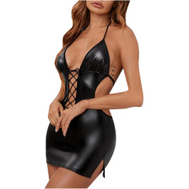 Чорна сукня-костюм з PU-шкіри для дому та сну, розмір XXL