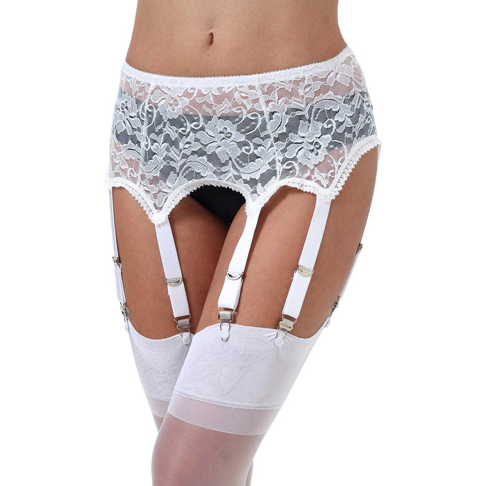 Корсет-стрінг з мережива з 6 ремінців, металевий кліп, для панчіх, білий, розмір L