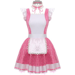 Костюм горничної Jhaoyu з ПВХ, рожевий, XXL: рожевий костюм горничної з рожевим аксесуаром, костюм для косплею та свят