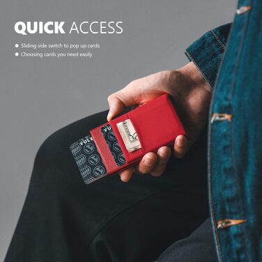 Стильний металевий гаманець для карток VULKIT з RFID-захистом, Pop-Up механізмом, EDC-відсіками та вікном для ID-картки, червоний