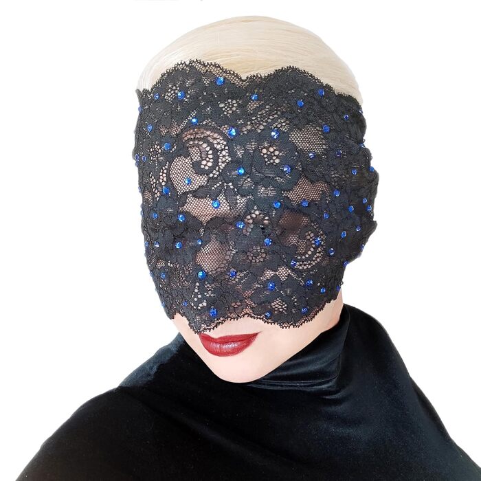 Елегантна червона мереживна маска для жінок з стразами – венеціанська маска з квітковим візерунком для маскараду, карнавалу, косплею, готичної вечірки та особливих подій (Чорний (блакитні стрази))