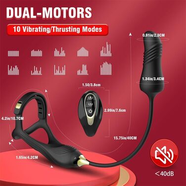 Вібратор для простати з кільцем для статевого члена, 10 режимів вібрації + режим імпульсу, масажер простати з пультом керування, для чоловіків