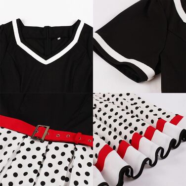 Сукня Rockabilly в стилі 50-х: вінтажна, коротка, з V-подібним вирізом, у горошок, для свят та вечірок (XL, чорно-біла)