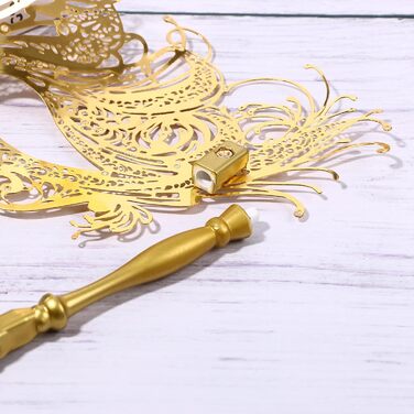 Венеціанська маска JewelryWe з держаком для жінок, металева маска з стразами для маскараду, аксесуар для костюма на Хелловін, карнавал, вечірку, бал (Золота)