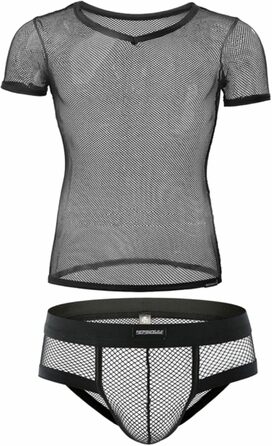 Чоловічий комплект нижньої білизни: футболка-сітка та боксери, чорний, розмір M