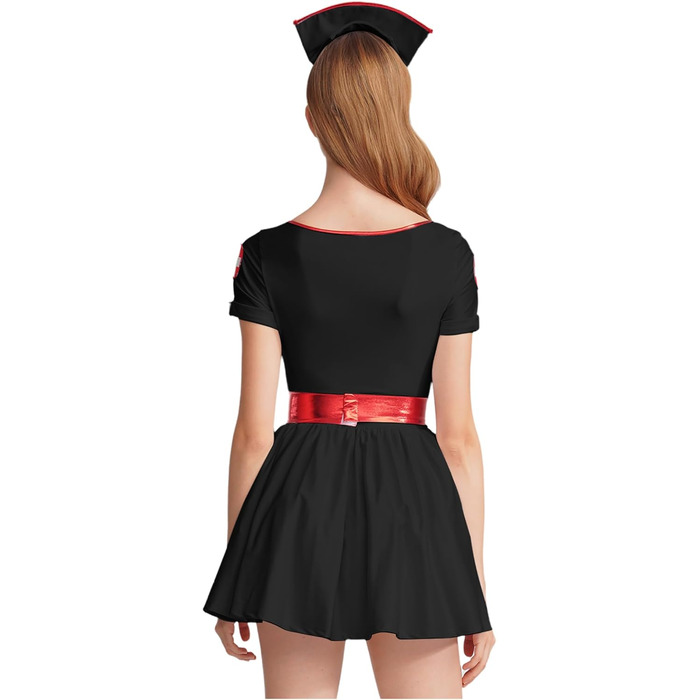 Костюм медсестри Eandarui: комплект форми лікаря/медсестри з короткими рукавами, сукня з V-подібним вирізом та спідницею А-силуету, з поясом та пов'язкою, чорний