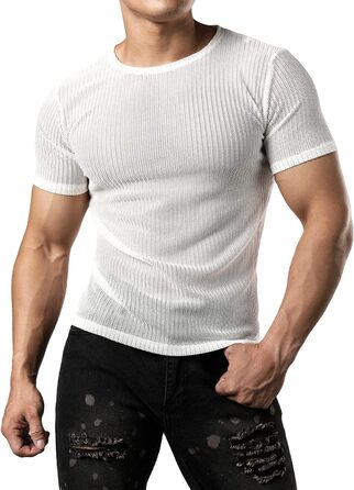 Чоловіча сітчаста футболка JOGAL Fitted, чорна (L, білий)