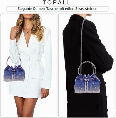 Жіночий вечірній клатч TOPALL з блискітками та стразами, елегантна сумка через плече сріблястого кольору з блискавкою для вечірок та свят (Блакитний)