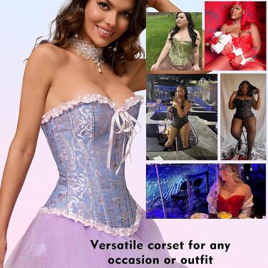 Корсет-топ CSKJ для жінок: готичний, вінтажний, з мереживом, для повних грудей, фігуруючий, з кісточками, для вечірок, свят, Хелловін, Фашинг (A10_Lila, M)