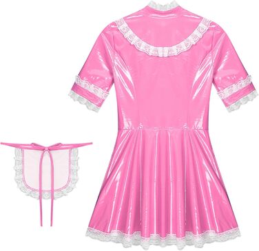 Костюм горничної FEESHOW з вологого блиску, комплект спідниці та фартуха, костюм французької горничної, карнавальний костюм, рожевий, розмір XXL