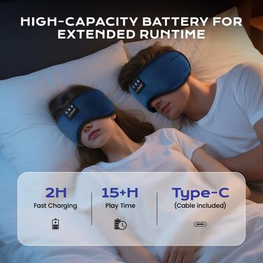Маска для сну з Bluetooth-навушниками LC-dolida V5.4, 3D дихаюча бавовняна маска на очі з мікрофоном для подорожей, йоги та медитації (Темно-синя)