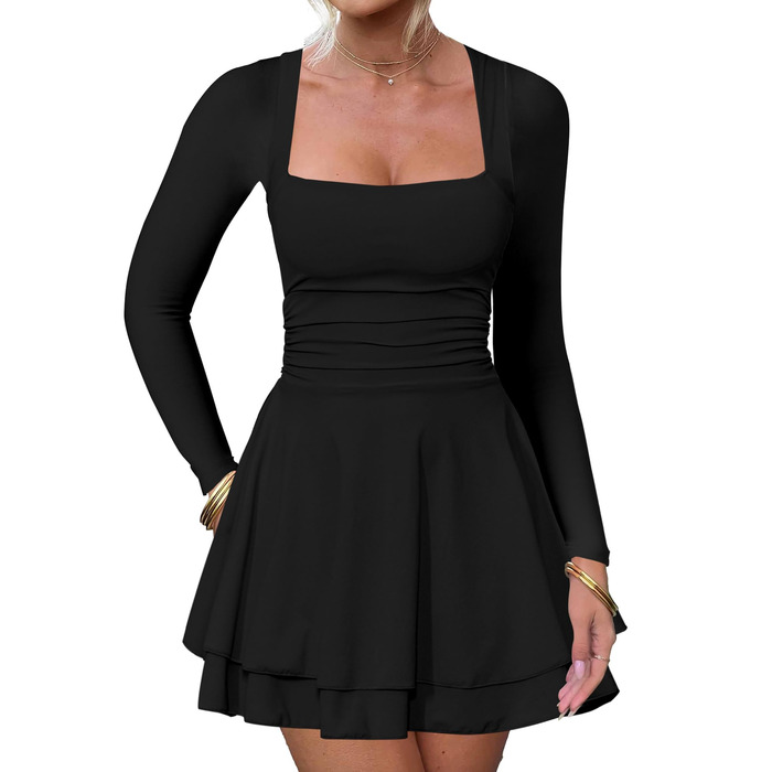 Чорне міні-плаття з довгим рукавом, облягаюче, на вечірку/коктейль, для клубу, розмір M