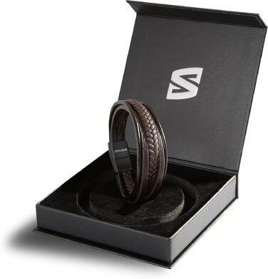 Шкіряний плетений браслет для чоловіків SERASAR Premium коричневого кольору з магнітною застібкою з нержавіючої сталі, 25 см, у подарунковій коробці