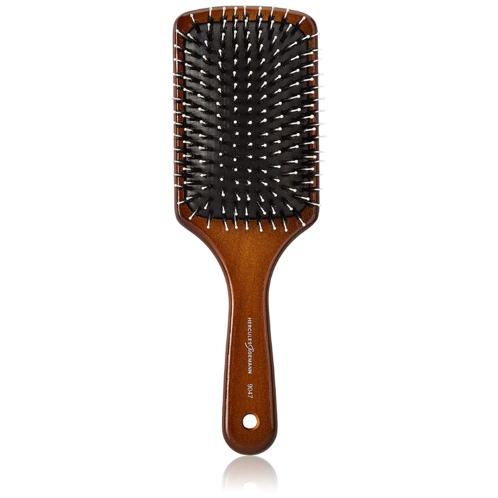 Масажна щітка для волосся HERCULES SÄGEMANN Paddle Brush, дерев'яна, з щетиною кабана та нейлоновими штифтами для розплутування, темне дерево