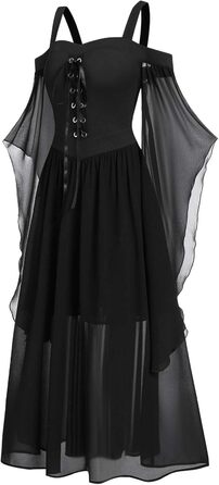 CHARMMA Готичне вечірнє плаття на Геловін, сукня A-силуету з шнуруванням, максі, чорна, для жінок, розмір плюс, з рукавами-метеликами, вінтажний костюм відьми, косплей, клуб, вечірка, 3XL