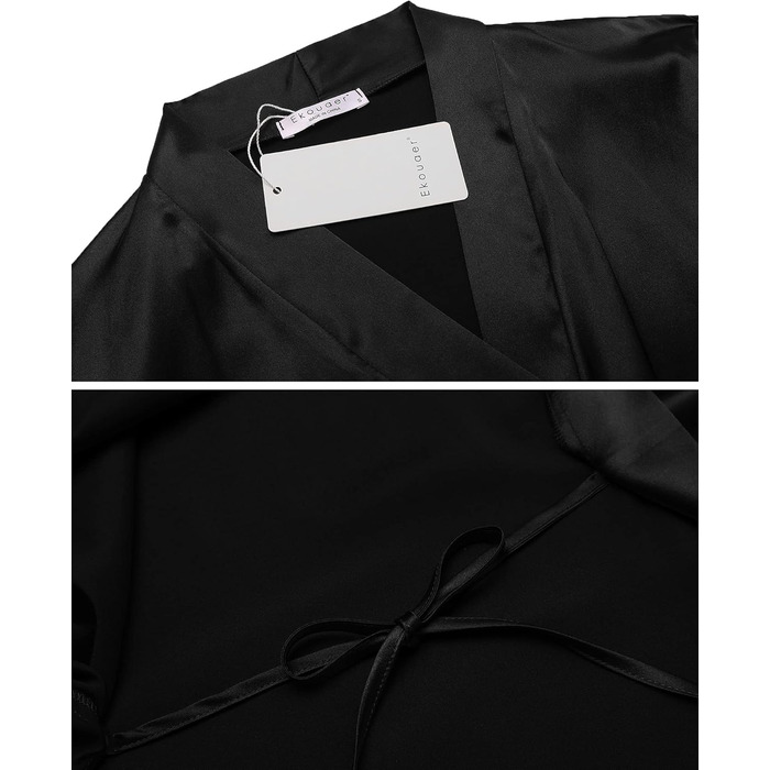 Світшот жіночий Ekouaer з нічною сорочкою, комплект з двох частин, атласний, сексуальний, для дому, вечірній, чорний (03-чорний, M)