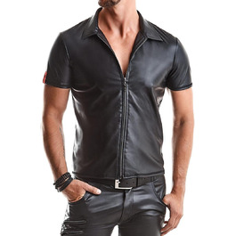 Чоловіча футболка поло з ефектом мокрого блиску, чорна, з коміром-стійкою та блискавкою, Slim-Fit, розмір S