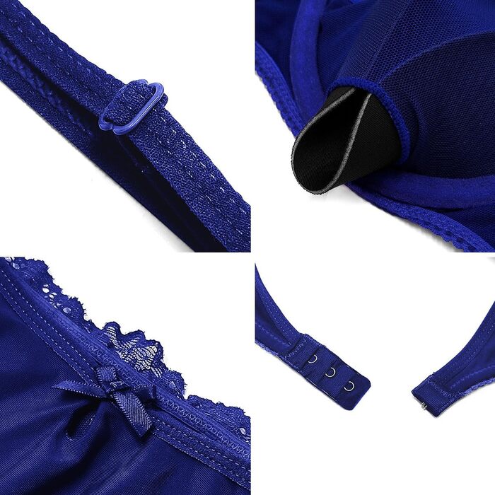 SHEKINI Сексуальний жіночий комплект нижньої білизни: бюстгальтер з кісточками, пуш-ап, мереживо, з підтримкою, тангі, глибокий виріз, відкрита спина, бюст'єр, сексуальна білизна для жінок (Блакитний, 6114, L)