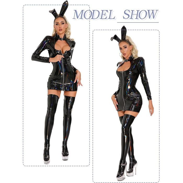 Сукня-боді FEOYA з PU шкіри, облягаюча міні-сукня, сукня з еластичної шкіри, вечірня сукня, сексуальна сукня Wetlook, чорна, 3XL