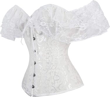Корсет жіночий Oytto готичний з мереживом, атласний, з кісточками, на шнурівці, пов'язаний, топ-боді, весільний, білий, M