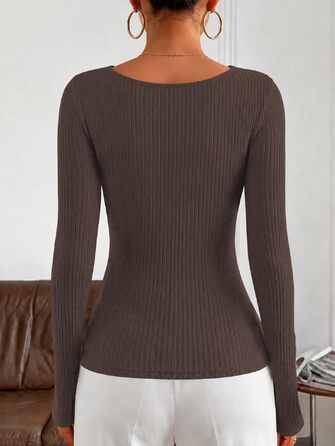 Жіночий елегантний пуловер Cuptacc Slim Fit на осінь, обтислий лонгслів коричневого кольору, розмір S