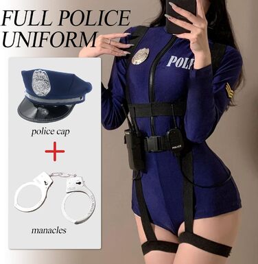 Костюм поліцейського 3-в-1 BDSMJOY для жінок, сексуальний косплей, аксесуари: наручники, шапка (блакитний, XXL)
