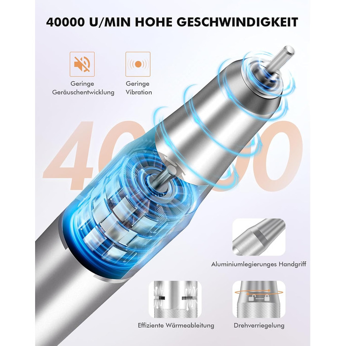 Професійний електричний апарат для манікюру та педикюру HOMEASY 40 000 об/хв, портативний фрезер для нігтів з LCD-дисплеєм, акумуляторний набір з 6 насадок, білий