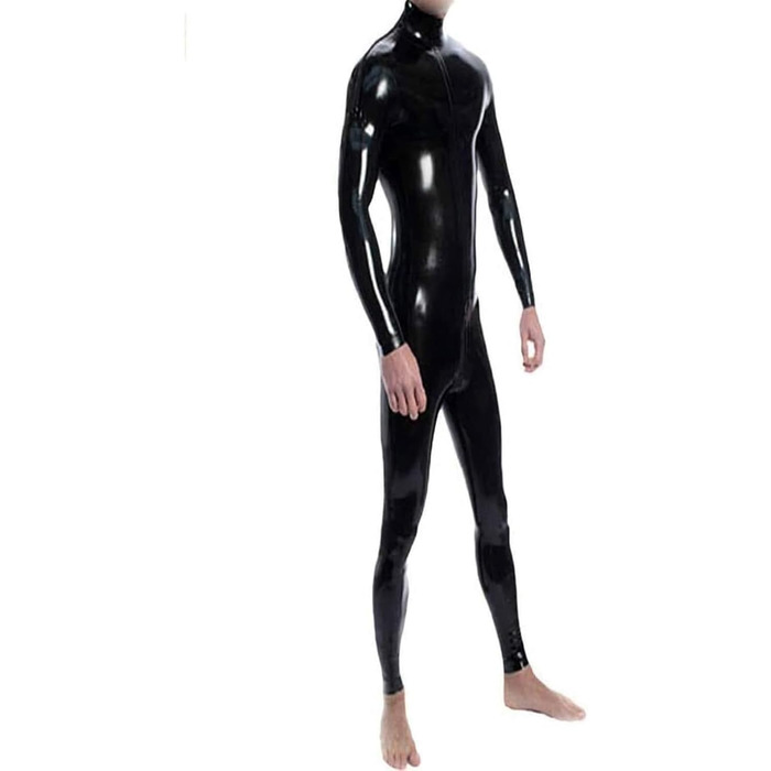 Чоловічий латексний комбінезон з блискучого лакового шкіряного матеріалу, чорний, XXL