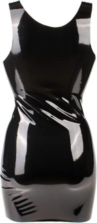 Латексне мініплаття Rubberfashion - чорний латекс, 0.4 мм, глибокий виріз, для жінок XL