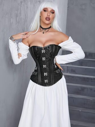 Корсет Steampunk KUOSE для повних грудей з екошкіри, чорний, розміри S-6XL