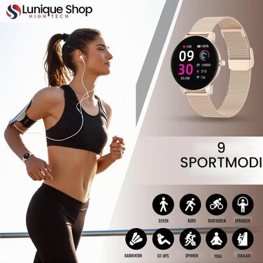 Смарт-годинник LSFIT для жінок круглий Rosegold: фітнес-трекер з вимірюванням кров'яного тиску, крокоміром та моніторингом сну, сумісний з Android та iOS