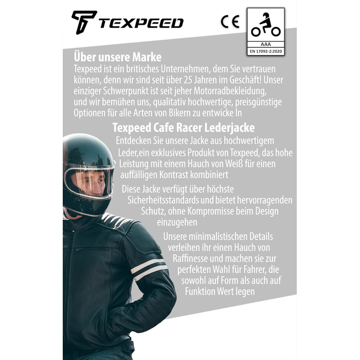 Чоловіча шкіряна мотокуртка Texpeed Cafe Racer з захисними вставками, чорна, розмір XL