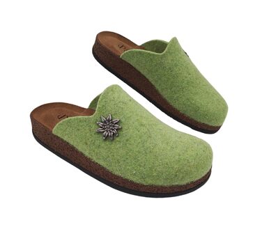 Зимові домашні капці Alpine Clogs з вареної вовни для чоловіків та жінок, теплі тірольські пантолети, Made in Italy, світло-зелені, розмір 39 EU