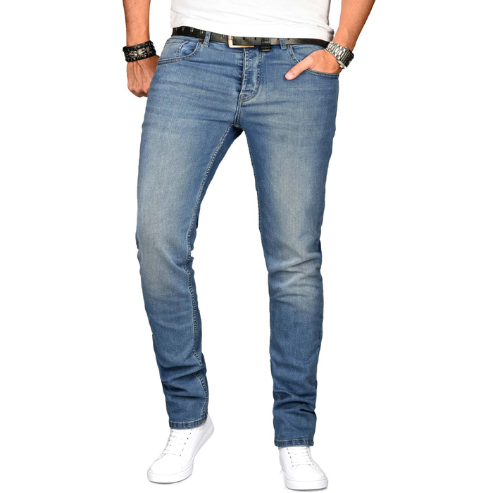 Чоловічі джинси Slim Fit ALESSANDRO SALVARINI з еластичним денімом, Washed, сині (34W / 32L)