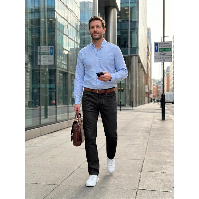 Чоловічі джинси Runcati Slim Fit з бавовни та стрейч, однотонні чорні штани для бізнесу та повсякденного носіння (36W / 32L)